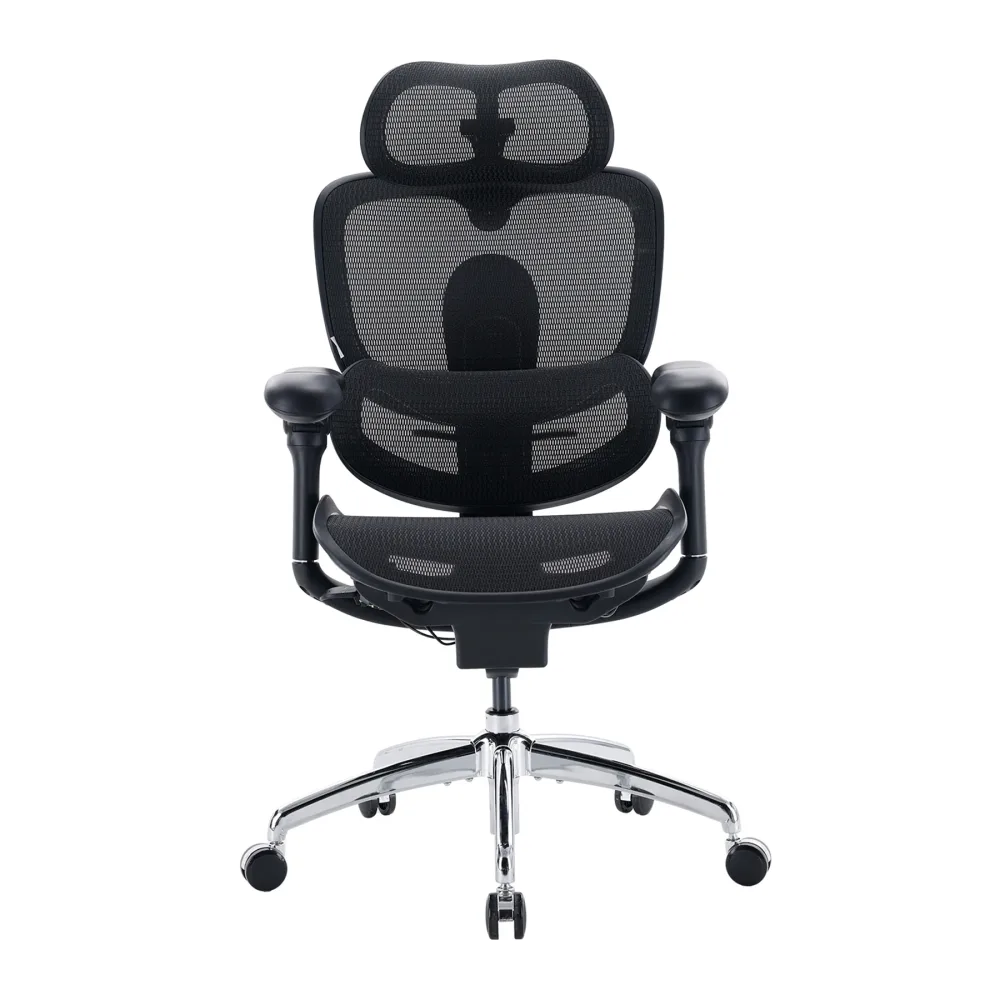 Sihoo Doro C300 Pro V2 ergonomic office chair, front view, black mesh with ultra-wide headrest