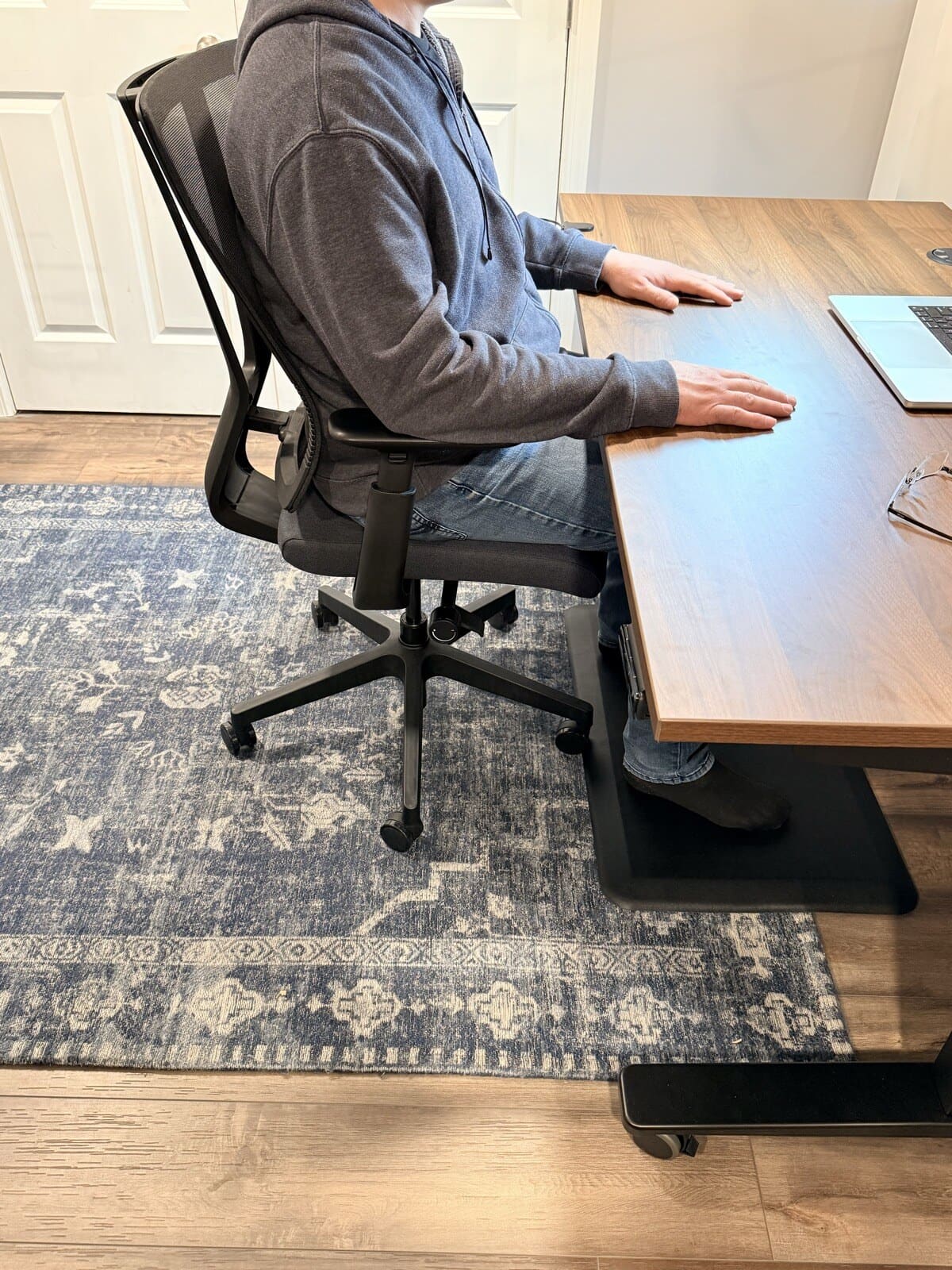 Sitting in the Clarksville at the UPLIFT V3 Standing Desk