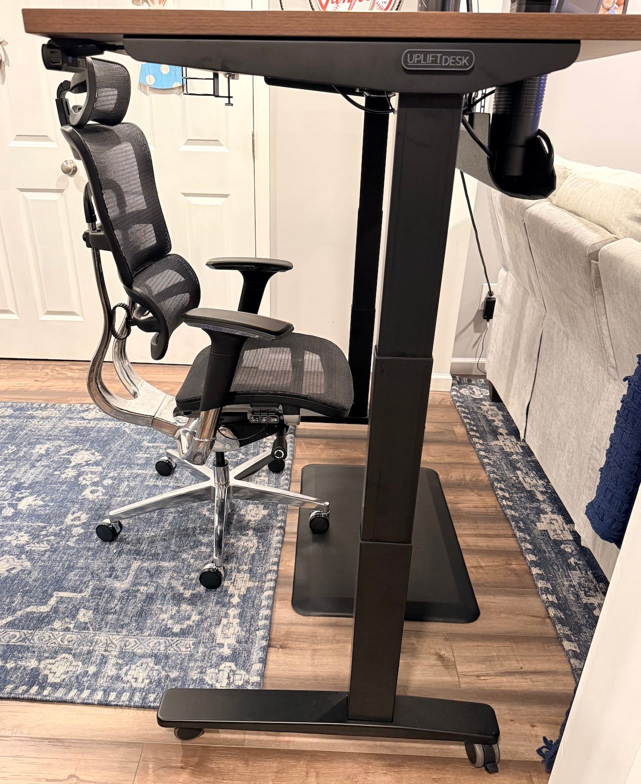 Wide shot of the UPLIFT V3 setup in my home office at standing height